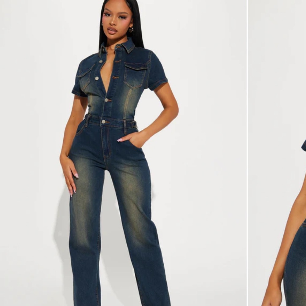 Fashionnova Ellane Washed Jumpsuit - Dark Wash